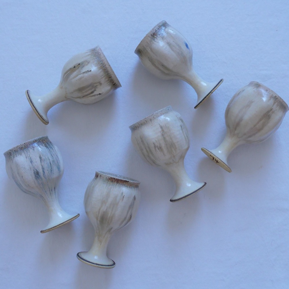 Lot of 6 vintage stoneware handmade goblets